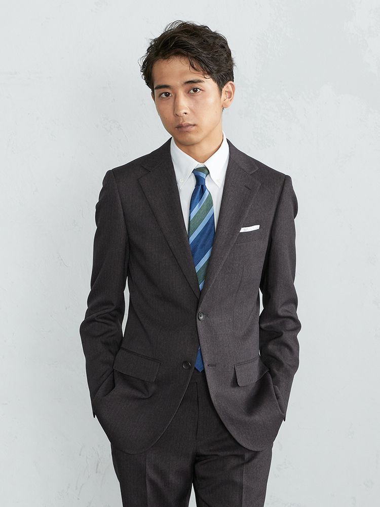 上下洗える Web限定スーツ スリーピース ヘリンボン グレー